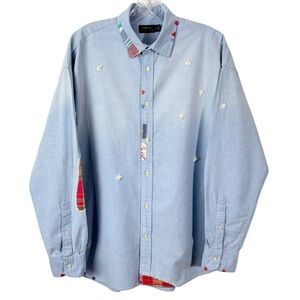 Polo Ralph Lauren Chambray Womens Shirt Sz 16 Button Up Embroidered Patchwork